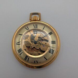 Vintage Nastrix Swiss Made 17 Jewels Metal Gold Plated Pocket Watch Open Face